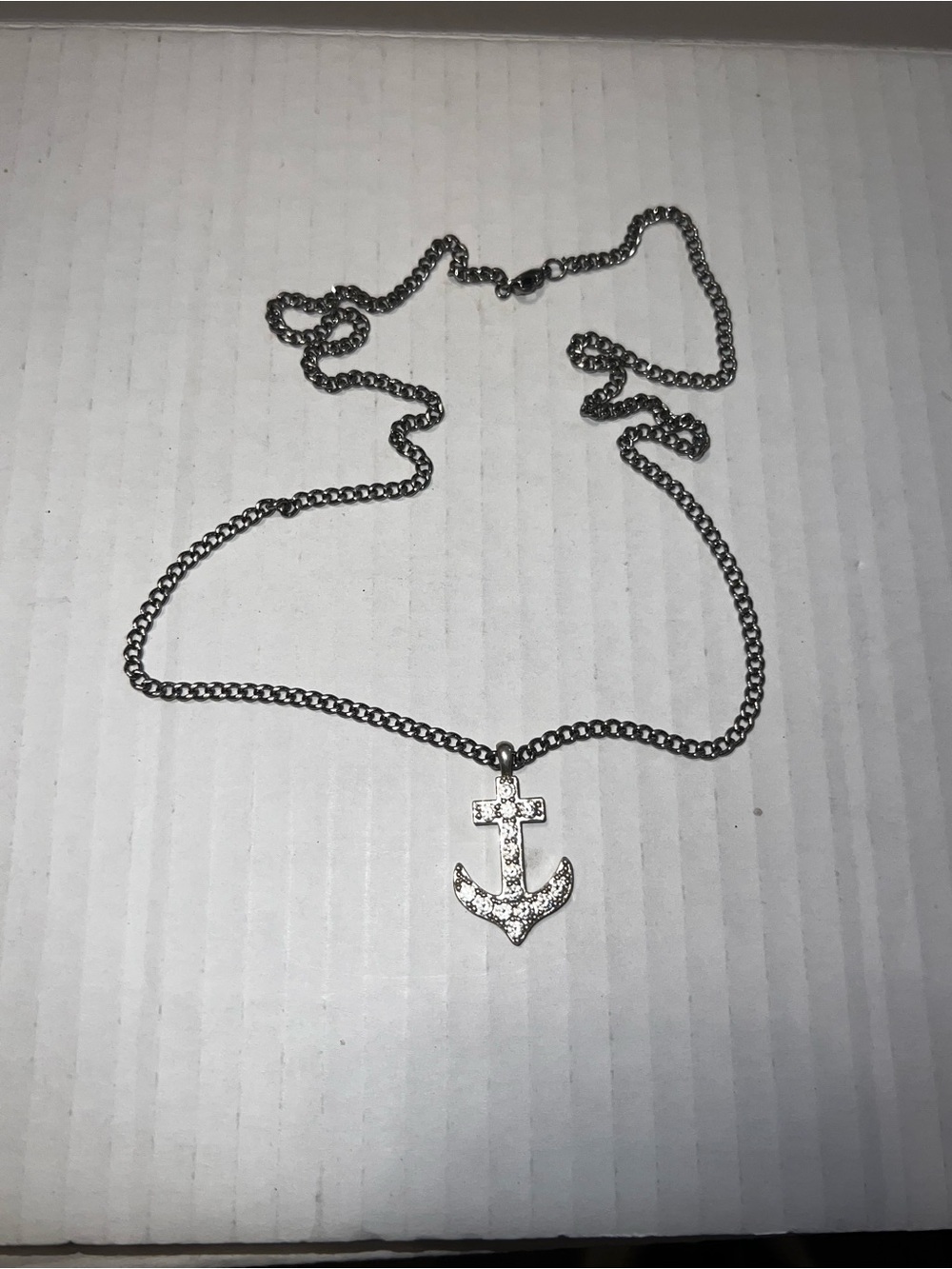 Silver Anchor Pendant Necklace - Sparkling Anchor Charm
